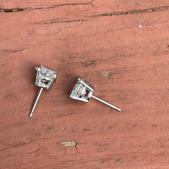 Solid 14k White Gold White (Colorless) Sapphire Round Stud Earrings - Picture 5 of 5